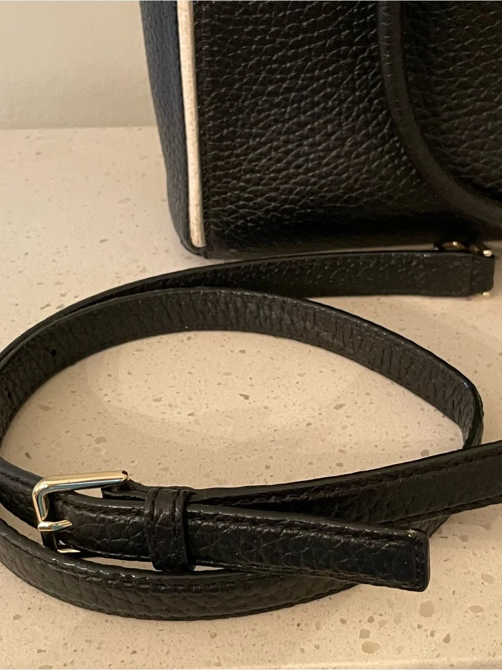 kate spade Black Pebbled Leather Satchel with Gold Accents